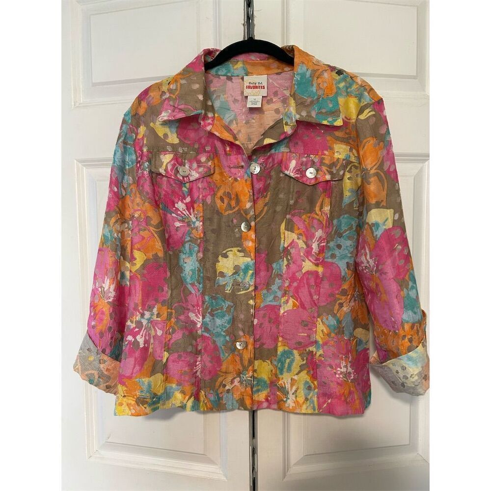 Ruby Rd. Women's Floral Print Jacket Size 12 Multicolor Button Front